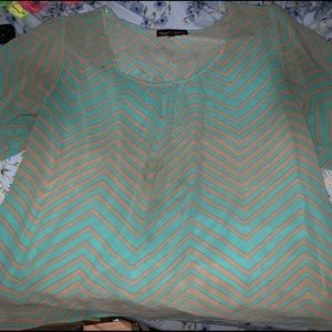 Teal and Beige Chevron Striped Blouse